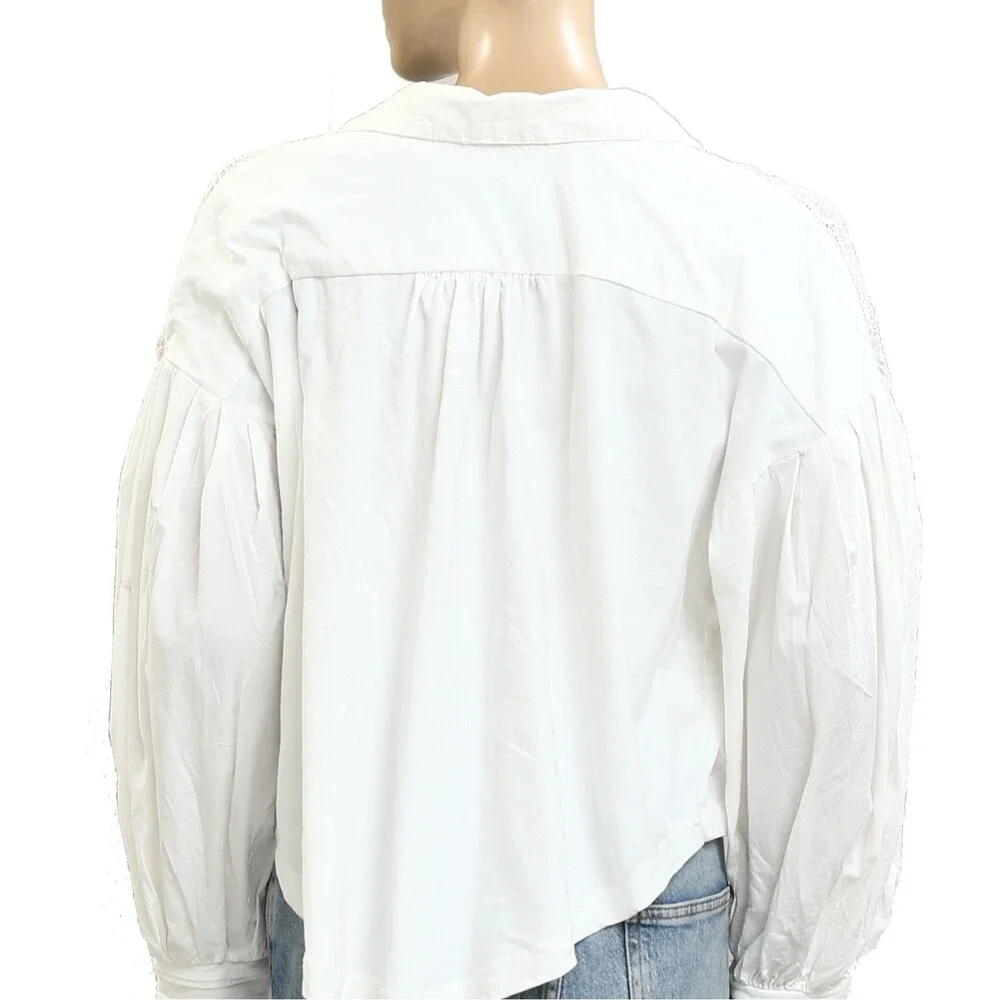 Maeve Anthropologie Puff-Sleeve Collared Yoke Blouse Top Embroidered S 280241